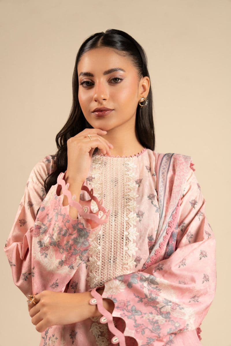 Pink Embroidered Cotton Filament 3 Piece Unstitched Suit thumbnail