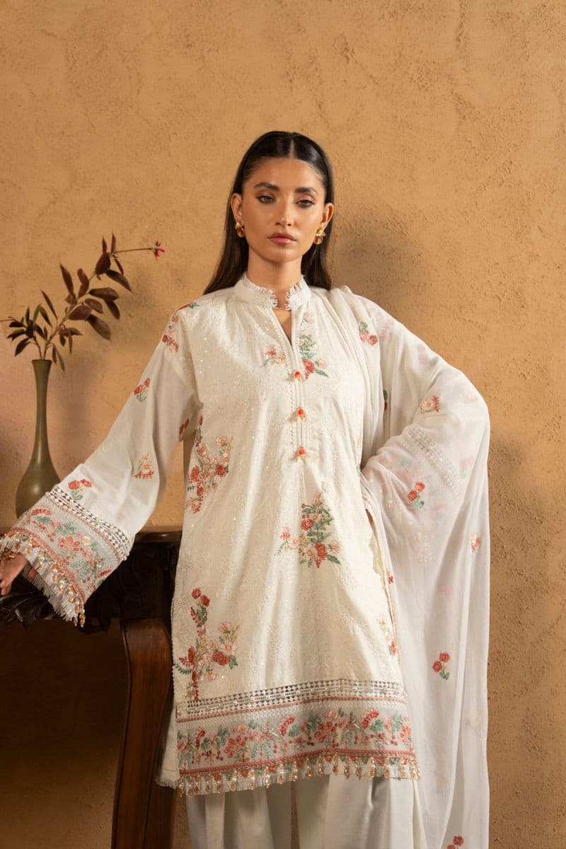 Off White Embroidered Lawn 3 Piece Unstitched Suit thumbnail