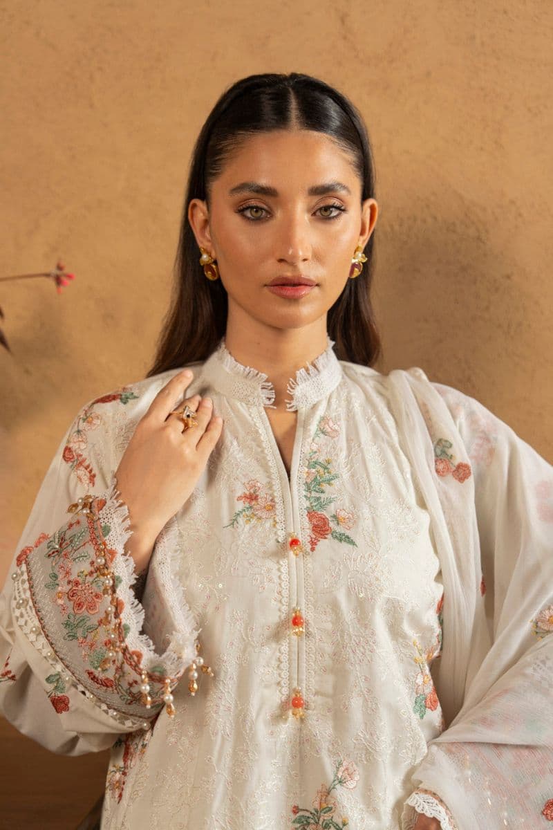 Off White Embroidered Lawn 3 Piece Unstitched Suit thumbnail