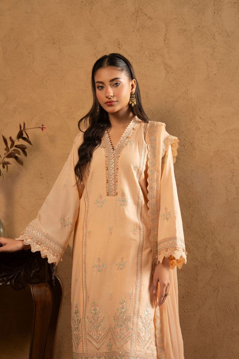Peach Embroidered Lawn 3 Piece Unstitched Suit thumbnail