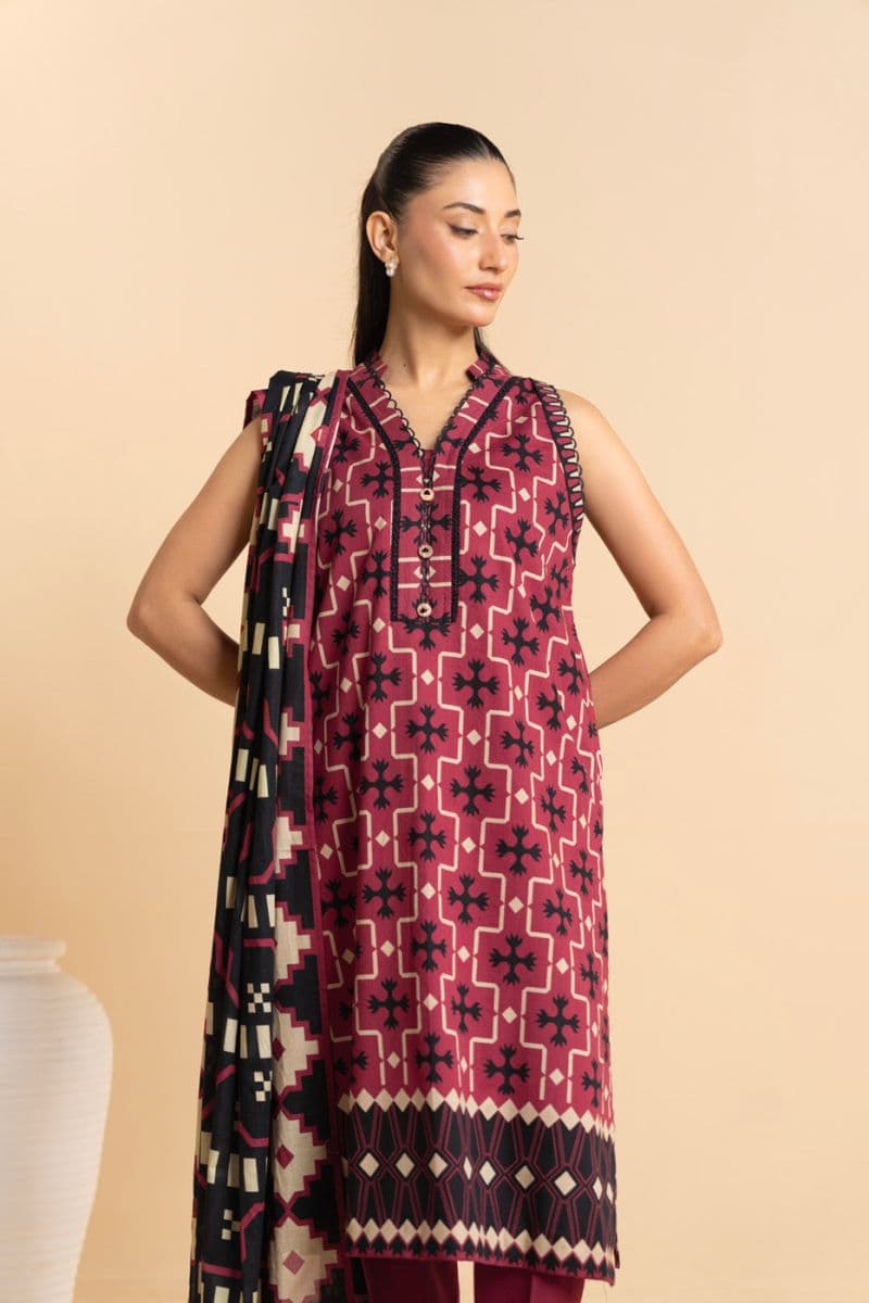 Red Printed Lawn 3 Piece Unstitched Suit thumbnail