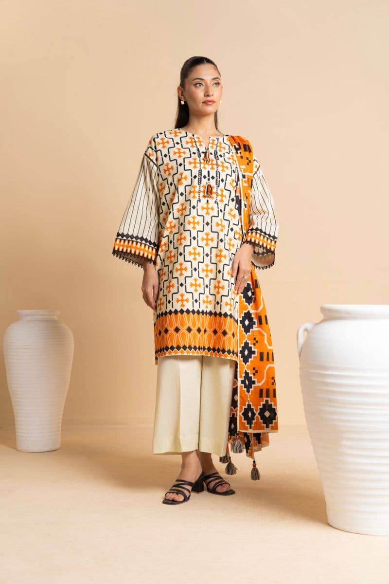Beige Printed Lawn 3 Piece Unstitched Suit thumbnail