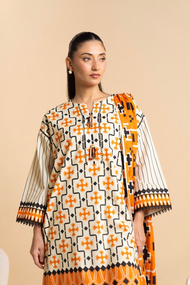 Beige Printed Lawn 3 Piece Unstitched Suit thumbnail