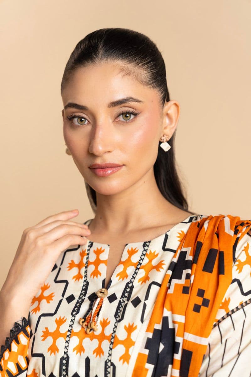 Beige Printed Lawn 3 Piece Unstitched Suit thumbnail