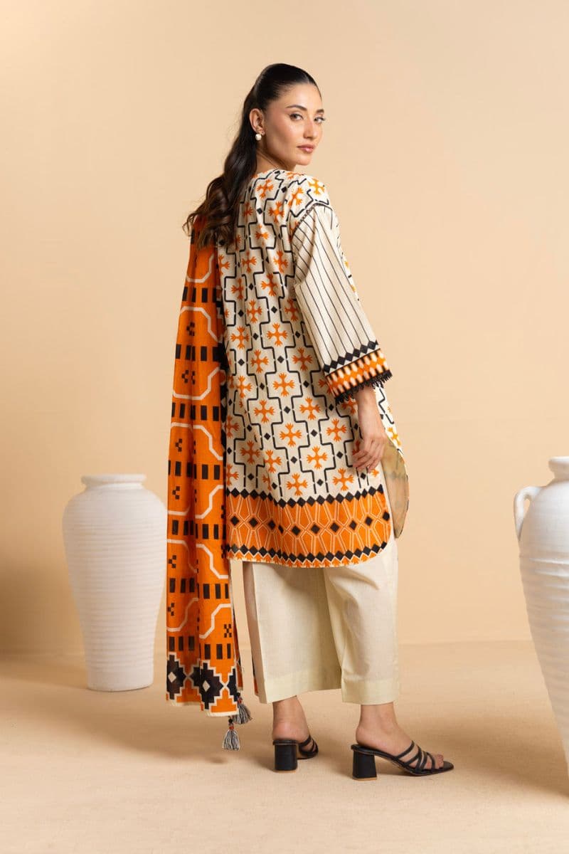 Beige Printed Lawn 3 Piece Unstitched Suit thumbnail