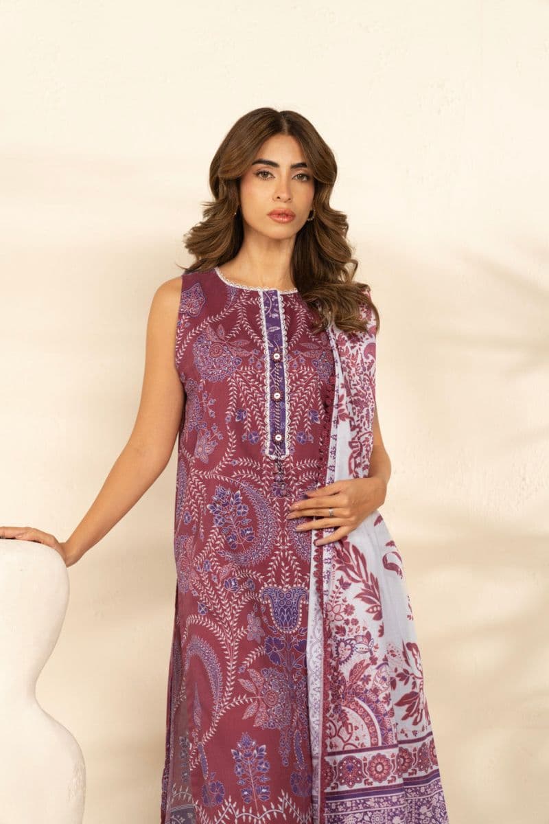 Maroon Printed Cambric 3 Piece Unstitched Suit thumbnail