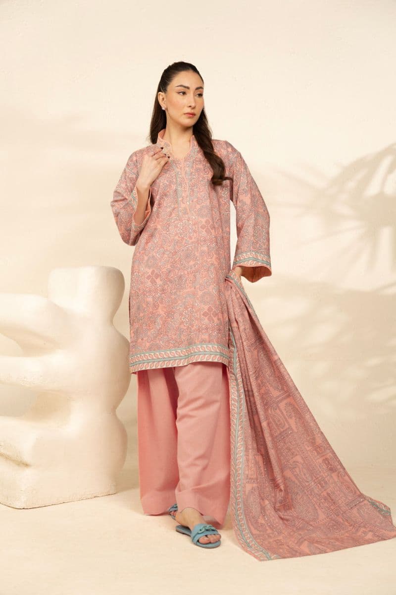 Peach Embroidered Cambric 3 Piece Unstitched Suit thumbnail