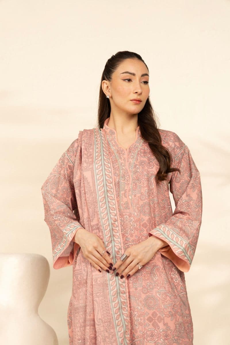 Peach Embroidered Cambric 3 Piece Unstitched Suit thumbnail