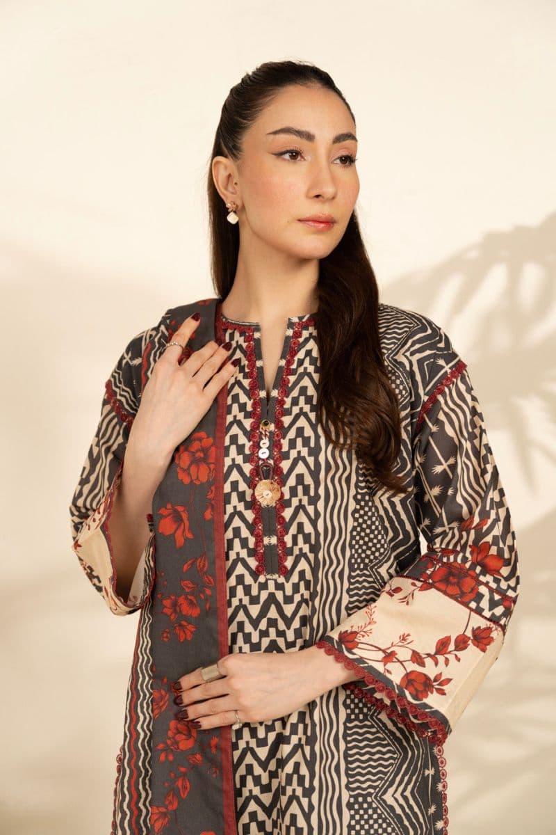 Black Printed Cambric 3 Piece Unstitched Suit thumbnail