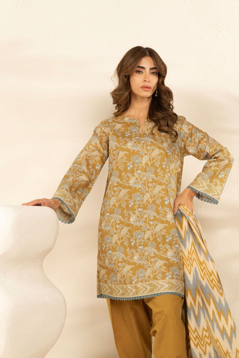 Brown Printed Cambric 3 Piece Unstitched Suit thumbnail