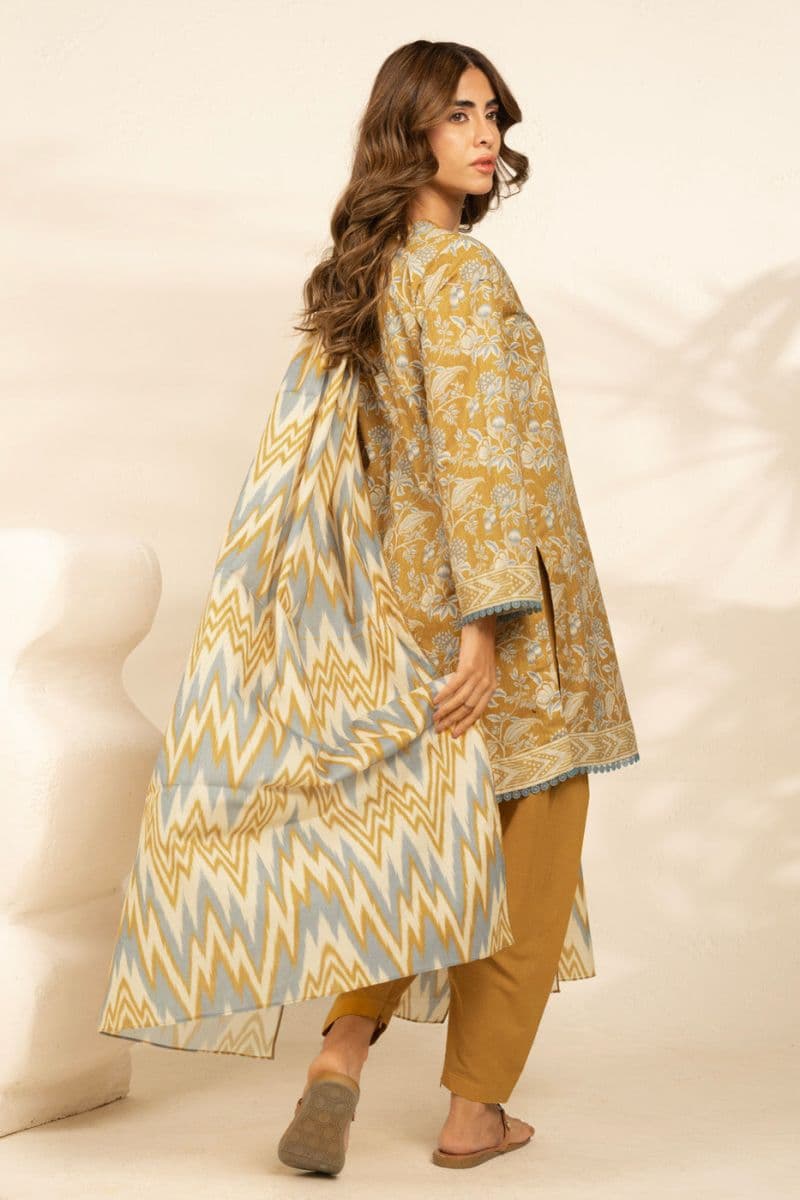 Brown Printed Cambric 3 Piece Unstitched Suit thumbnail