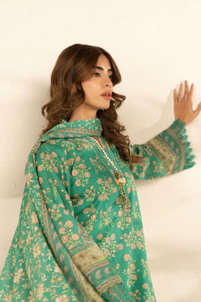 Green Printed Cambric 3 Piece Unstitched Suit thumbnail