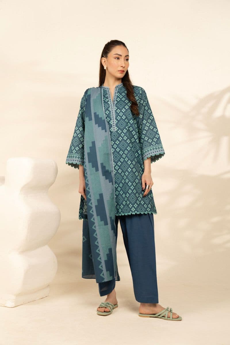 Blue Printed Cambric 3 Piece Unstitched Suit thumbnail