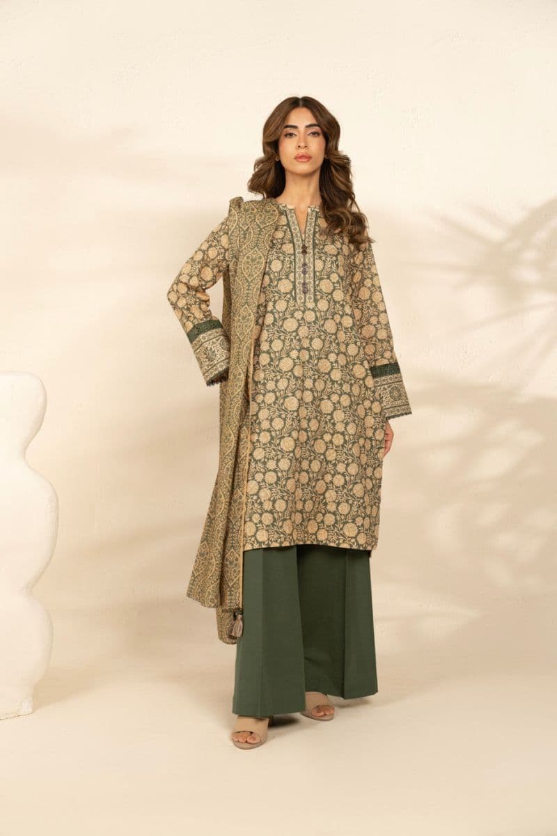 Green Printed Cambric 3 Piece Unstitched Suit thumbnail