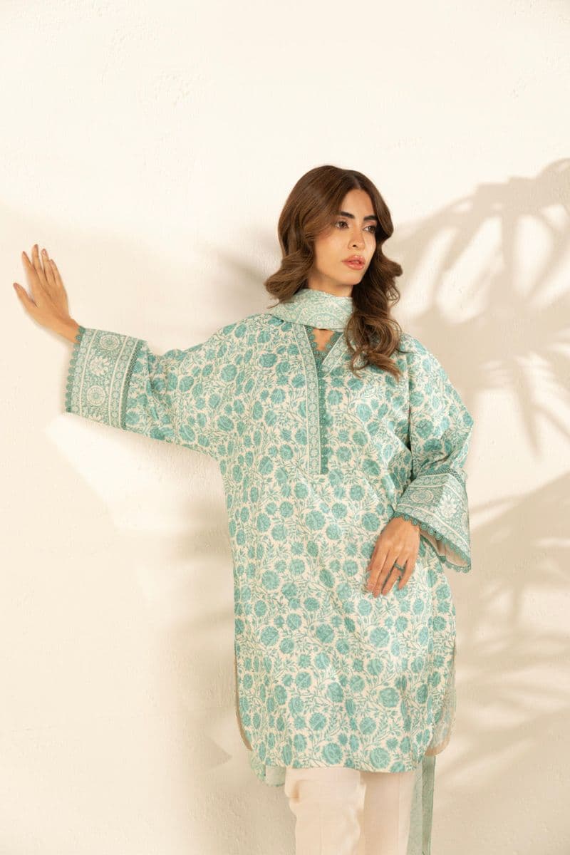 Cream Printed Cambric 3 Piece Unstitched Suit thumbnail