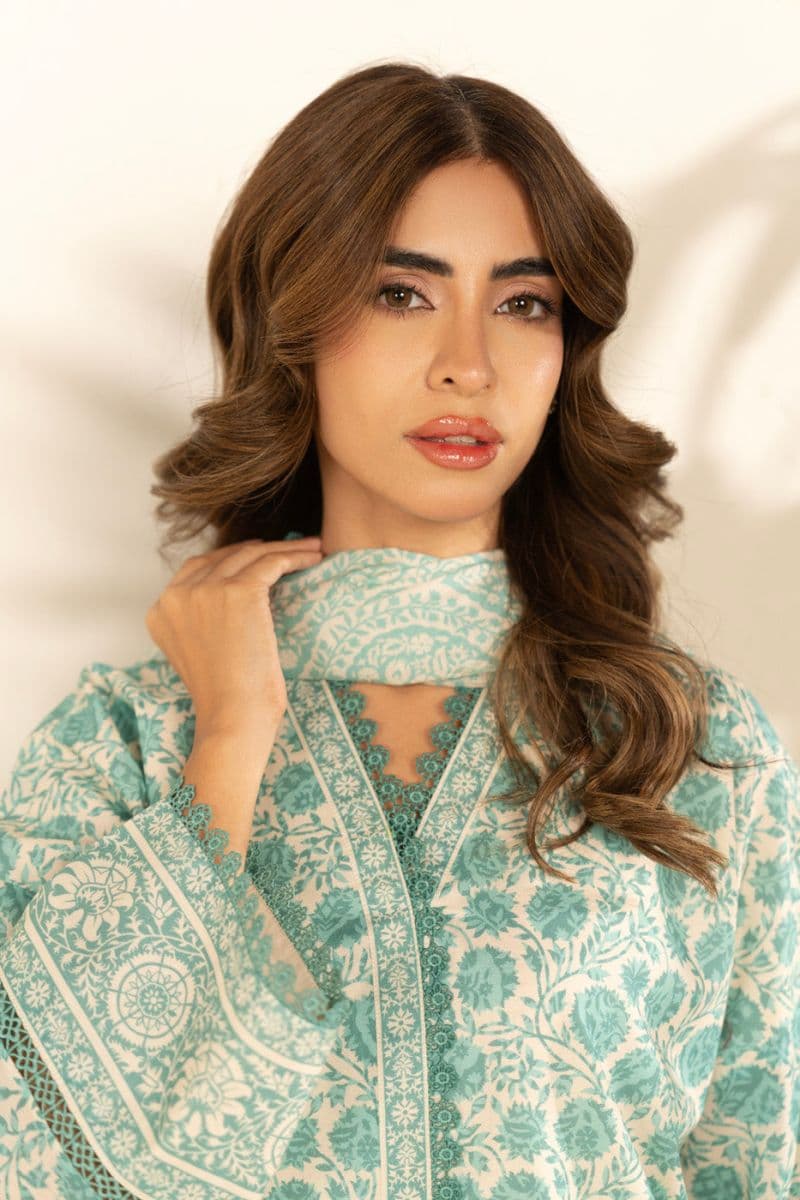 Cream Printed Cambric 3 Piece Unstitched Suit thumbnail
