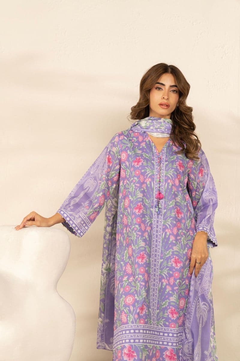 Purple Printed Cambric 3 Piece Unstitched Suit thumbnail