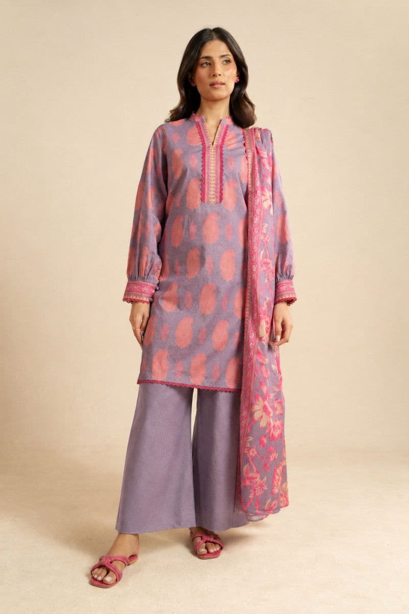 Purple Printed Lawn 3 Piece Unstitched Suit thumbnail