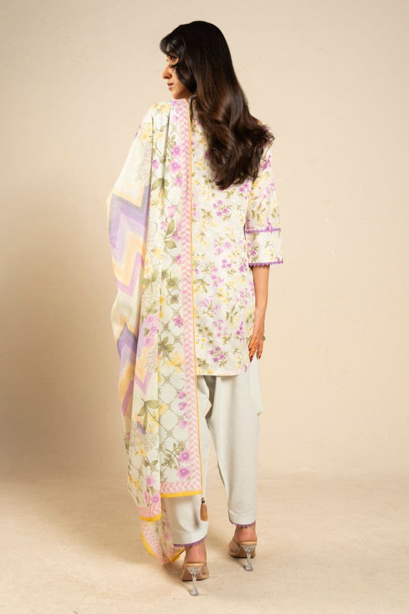Grey Printed Lawn 3 Piece Unstitched Suit thumbnail