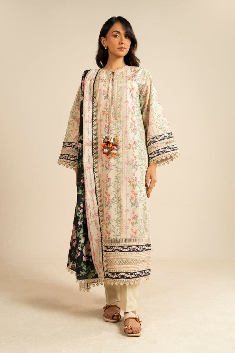 Beige Printed Lawn 3 Piece Unstitched Suit thumbnail