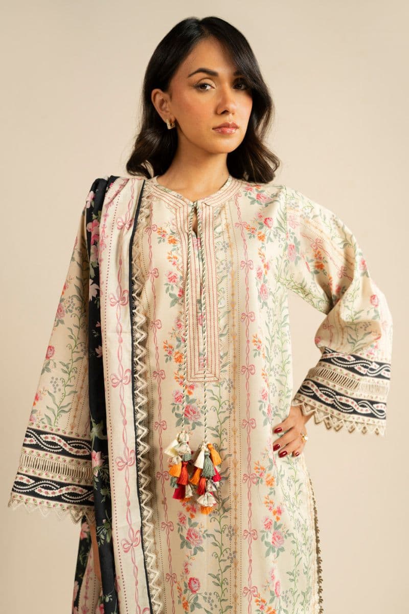 Beige Printed Lawn 3 Piece Unstitched Suit thumbnail