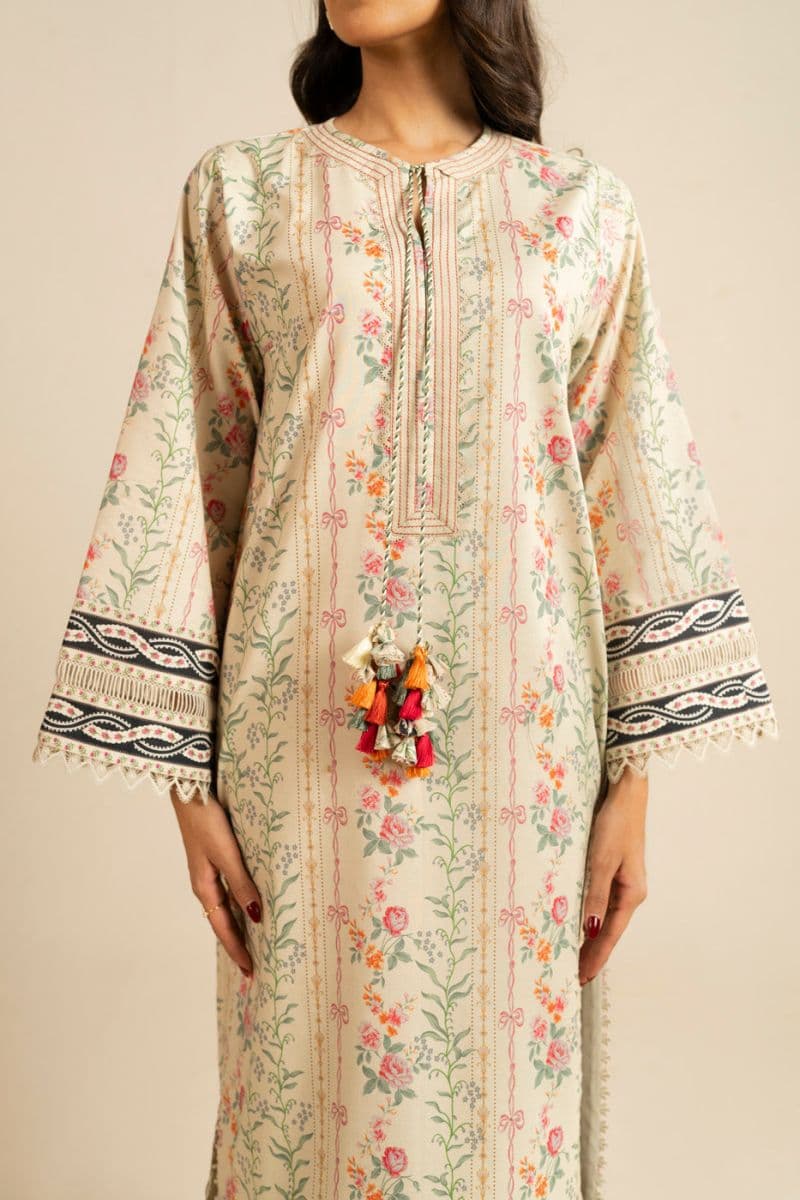 Beige Printed Lawn 3 Piece Unstitched Suit thumbnail
