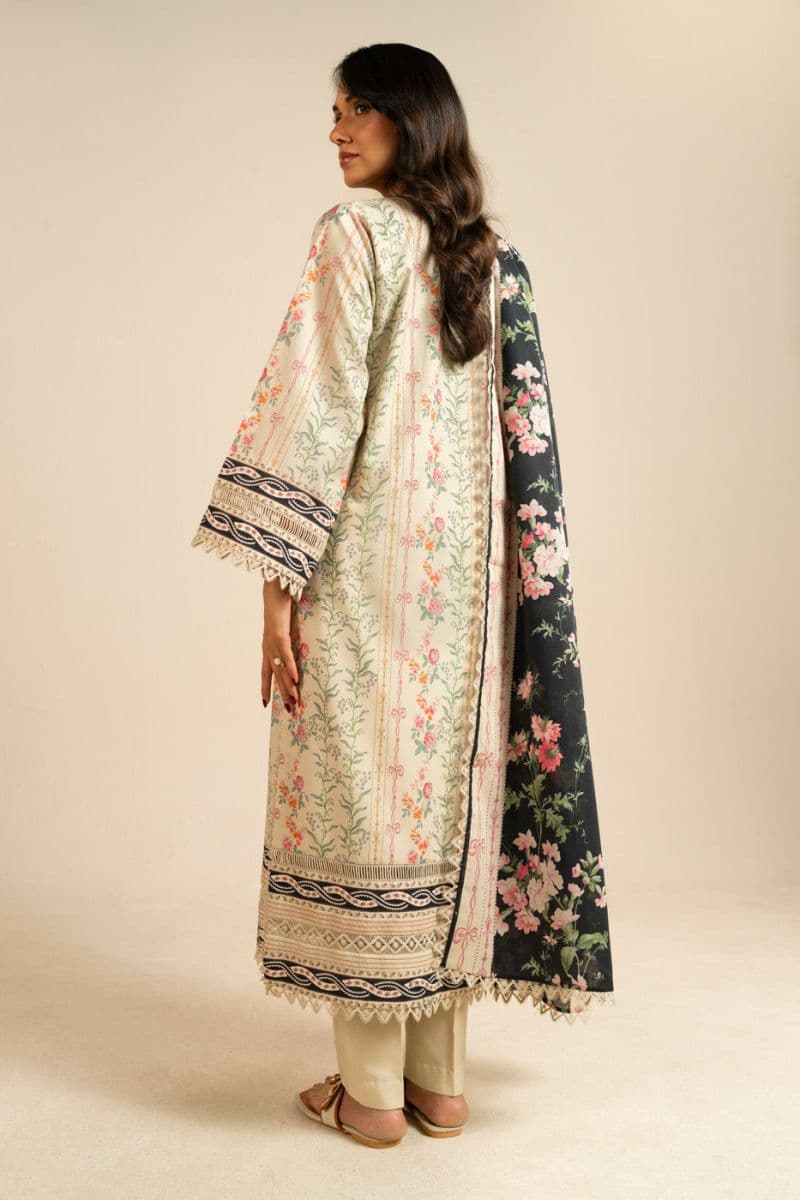 Beige Printed Lawn 3 Piece Unstitched Suit thumbnail