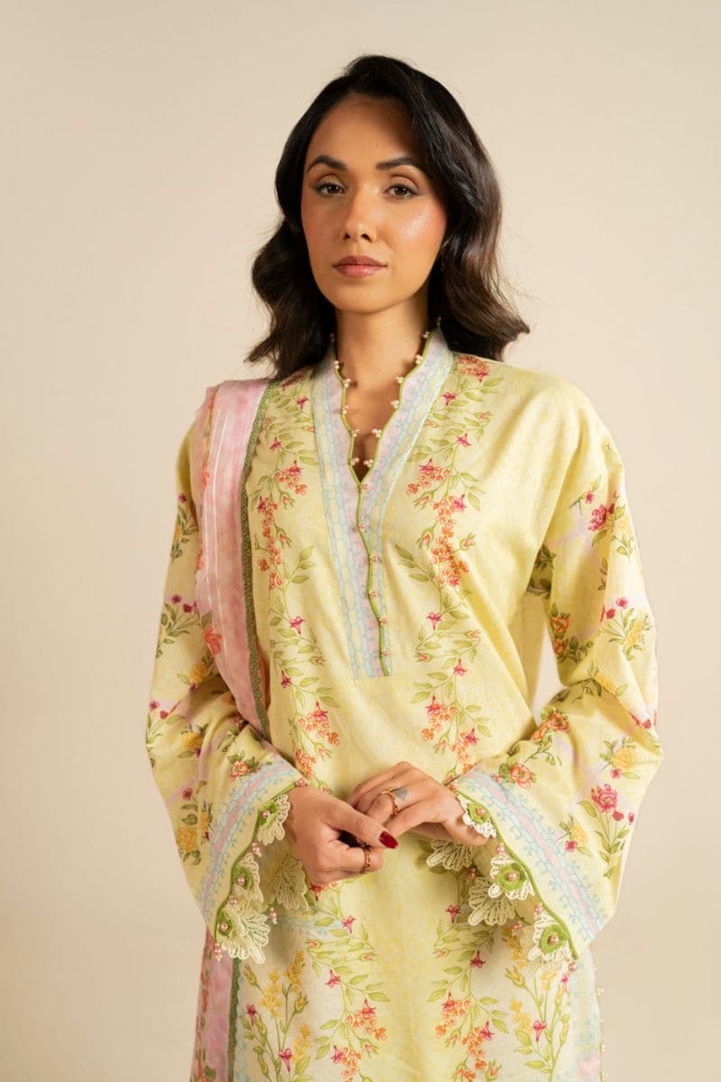 Yellow Printed Lawn 3 Piece Unstitched Suit thumbnail