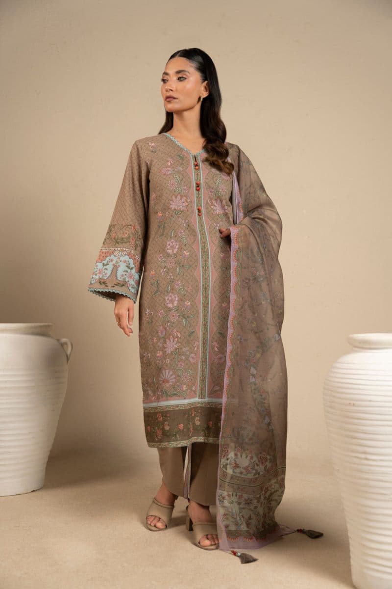 Brown Printed Lawn 3 Piece Unstitched Suit thumbnail