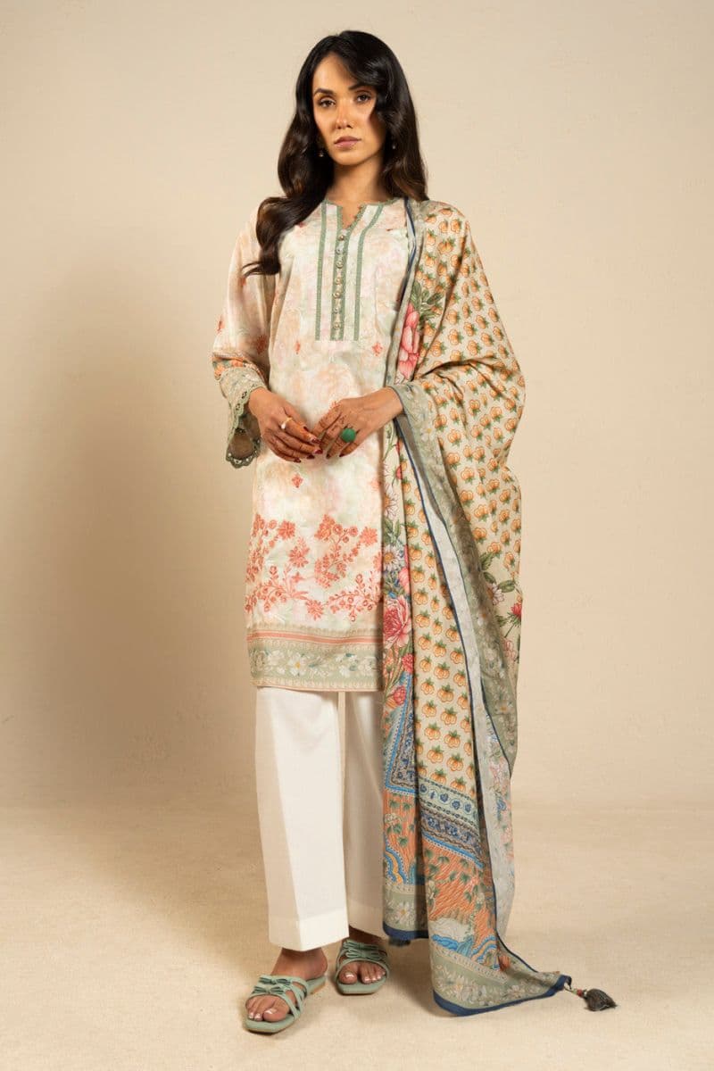 White Embroidered Lawn 3 Piece Unstitched Suit thumbnail