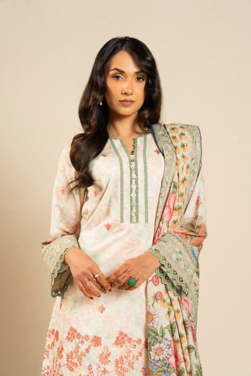 White Embroidered Lawn 3 Piece Unstitched Suit thumbnail
