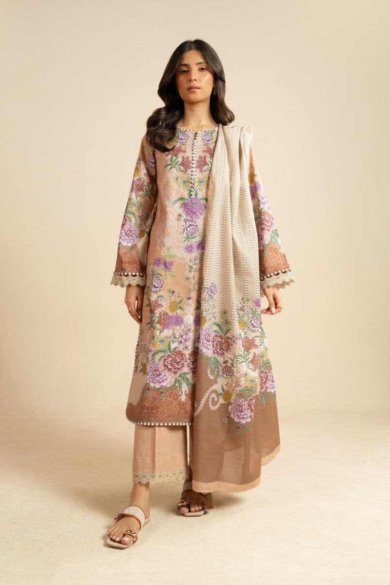 Beige Printed Lawn 3 Piece Unstitched Suit thumbnail
