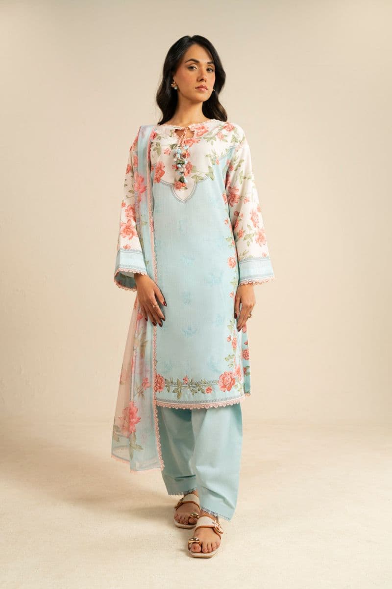 Light Blue Printed Dobby 3 Piece Unstitched Suit thumbnail