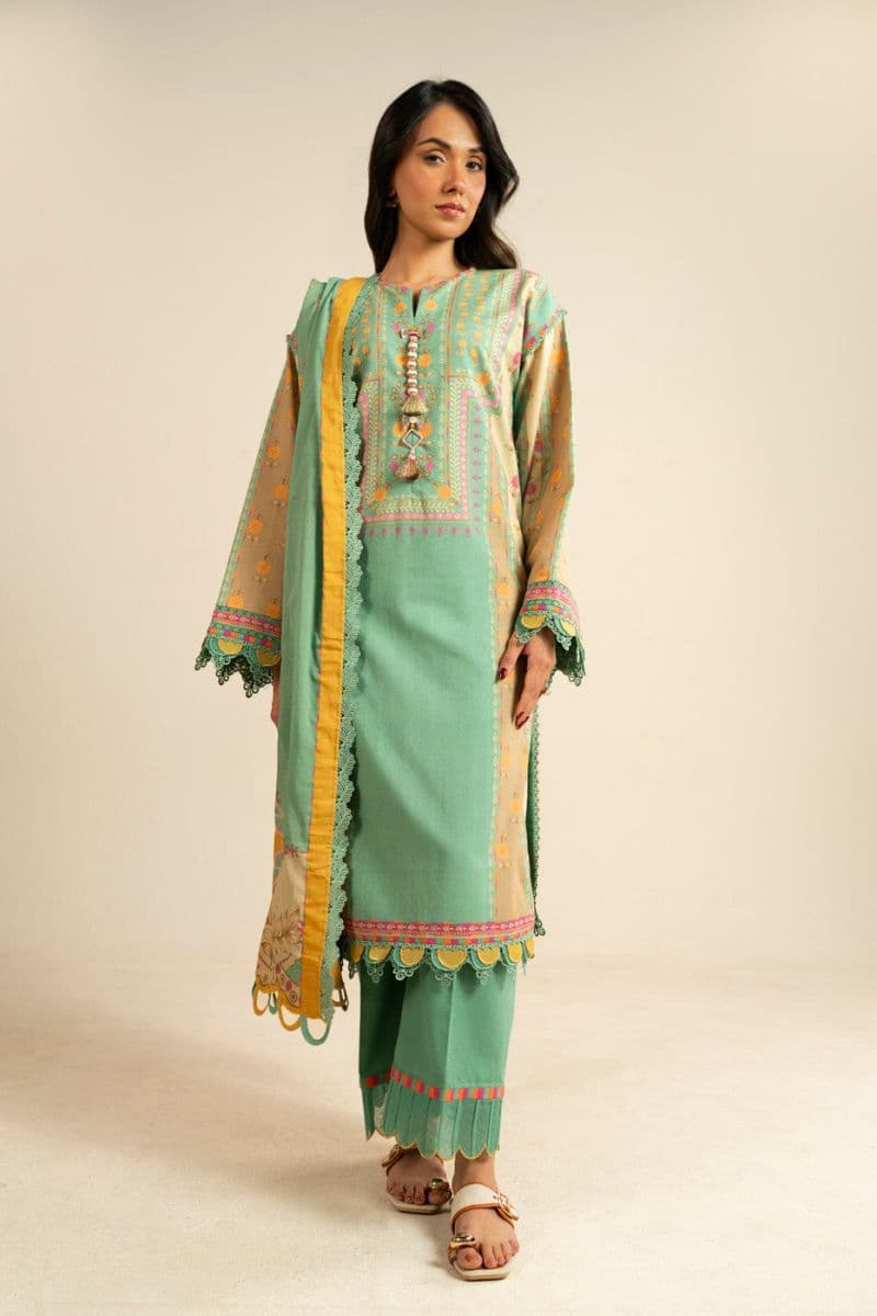 Green Printed Dobby 3 Piece Unstitched Suit thumbnail