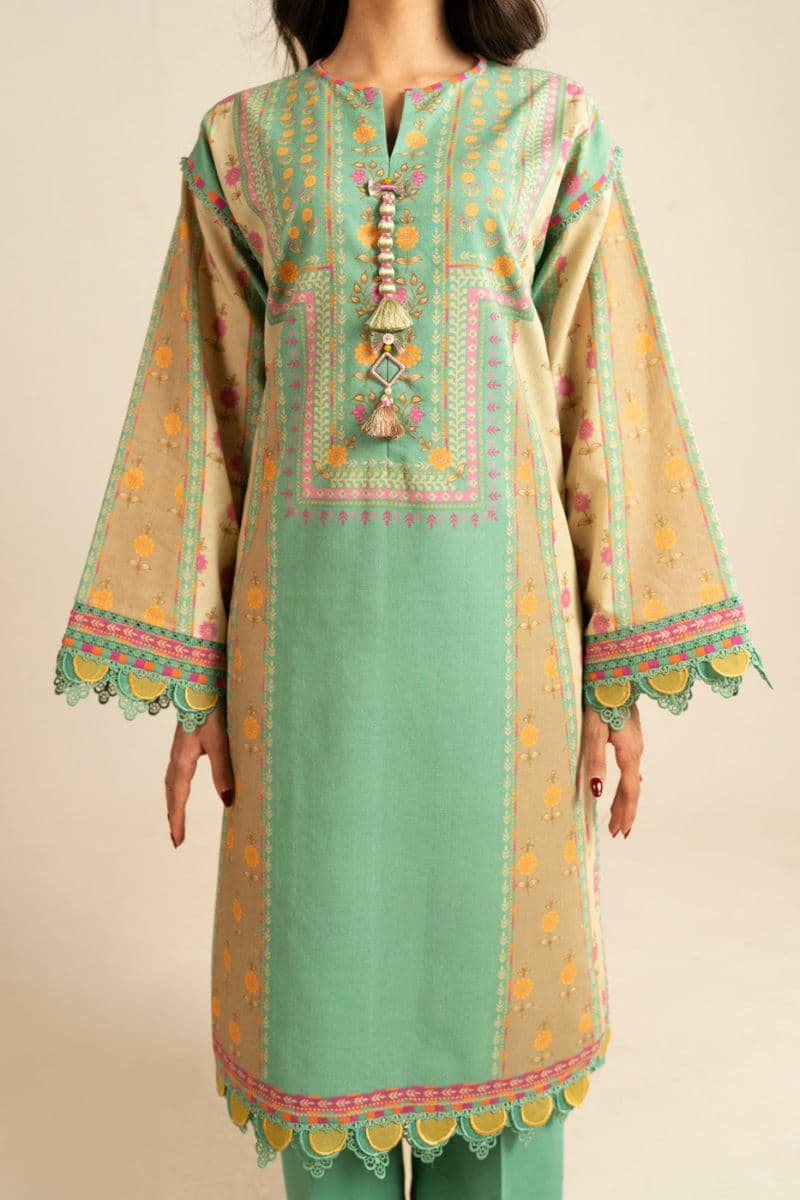 Green Printed Dobby 3 Piece Unstitched Suit thumbnail