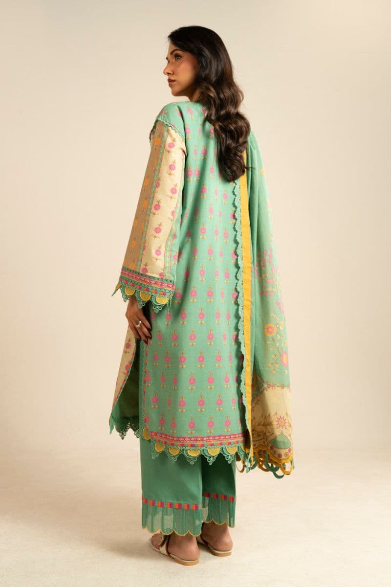 Green Printed Dobby 3 Piece Unstitched Suit thumbnail