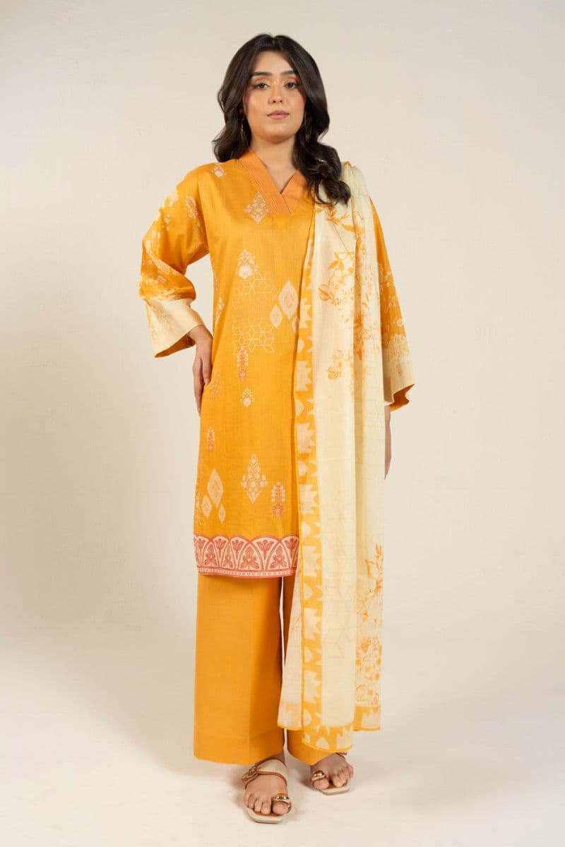 Yellow Printed Lawn 3 Piece Unstitched Suit thumbnail