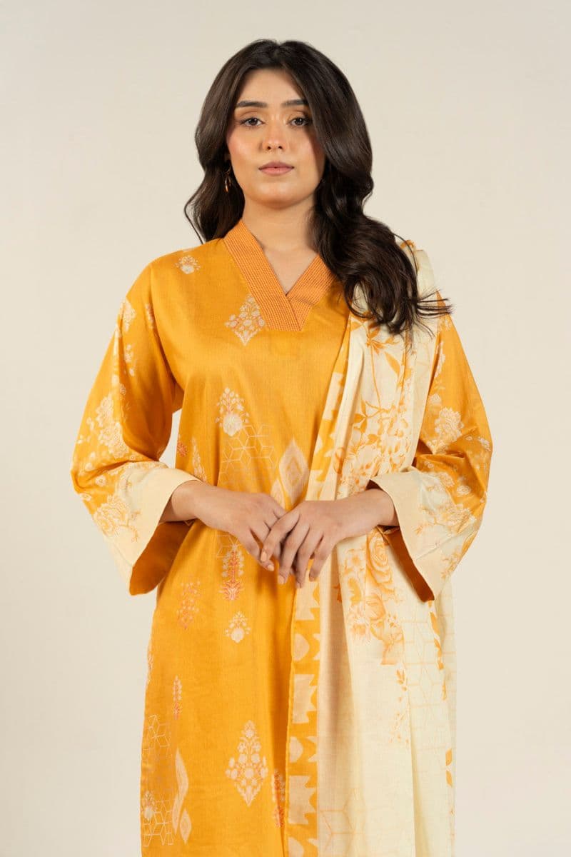 Yellow Printed Lawn 3 Piece Unstitched Suit thumbnail