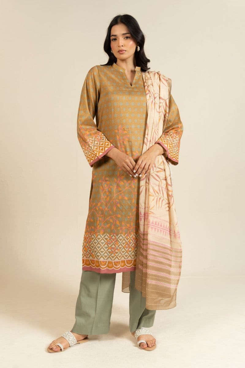 Brown Printed Lawn 3 Piece Unstitched Suit thumbnail