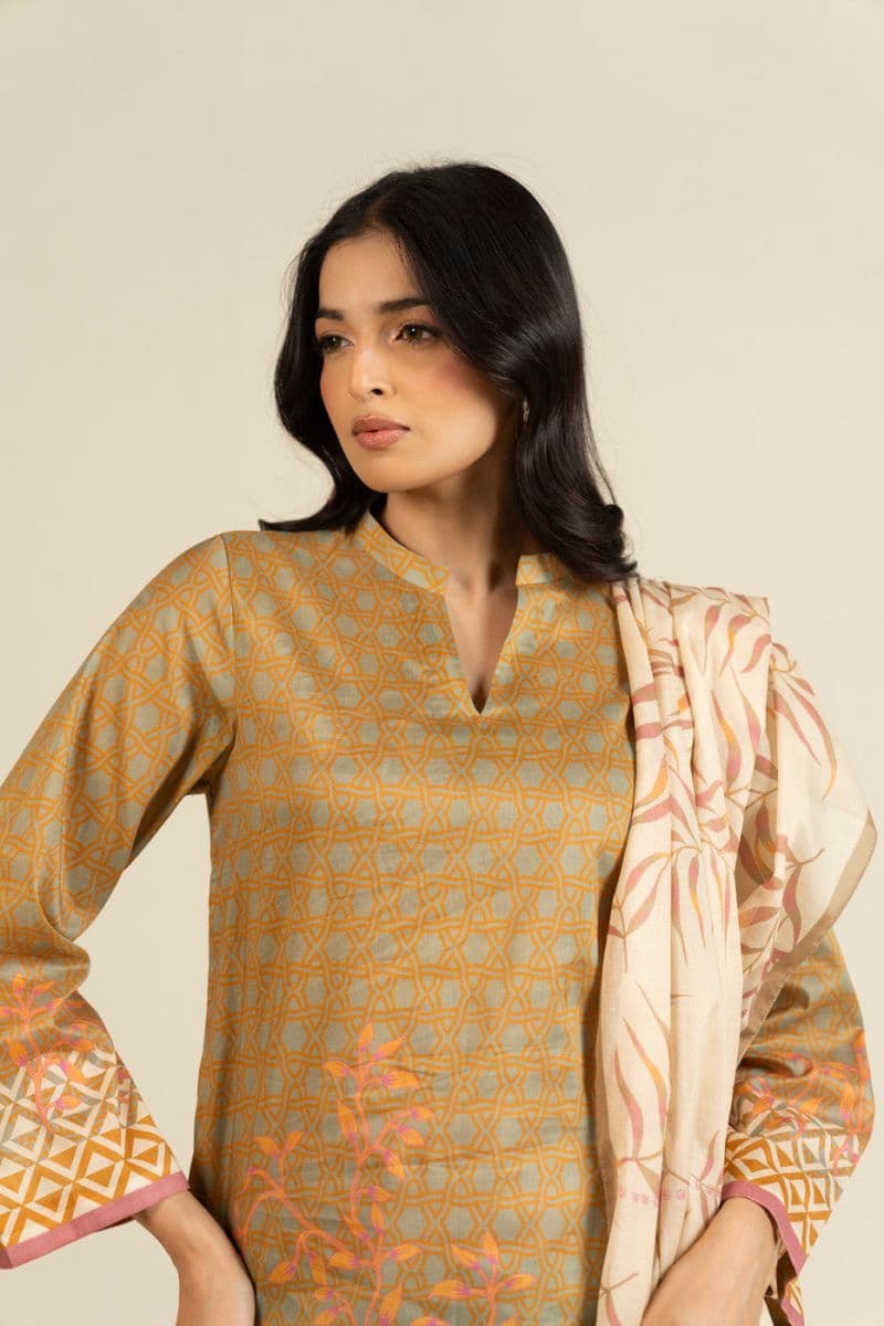 Brown Printed Lawn 3 Piece Unstitched Suit thumbnail