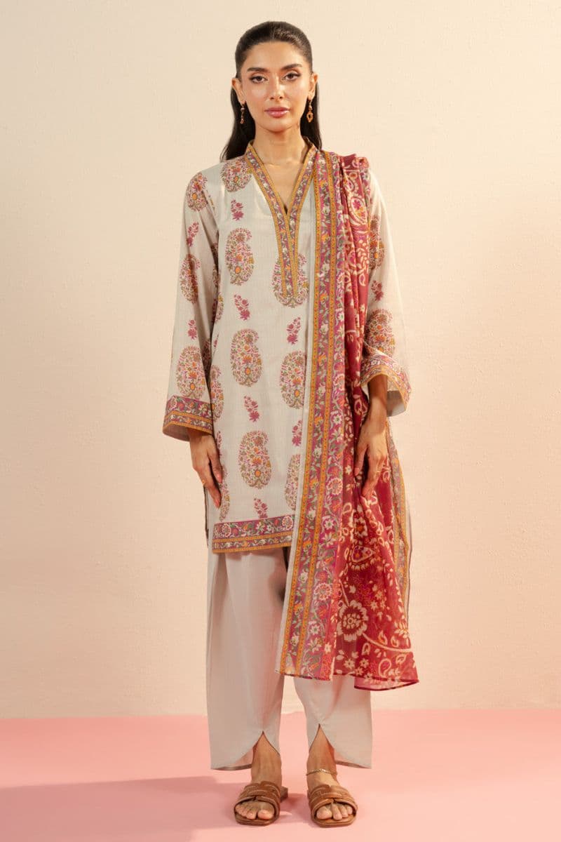 Off White Printed Lawn 3 Piece Unstitched Suit thumbnail