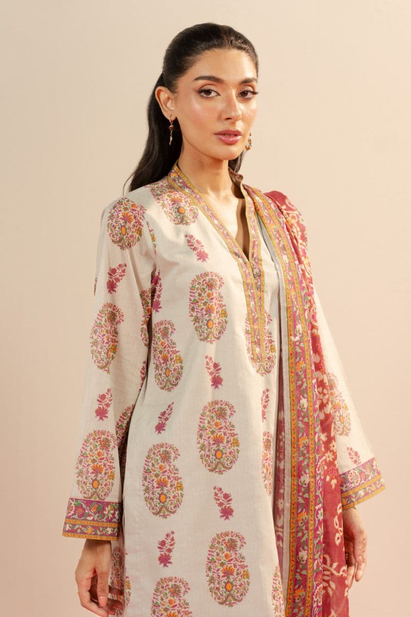 Off White Printed Lawn 3 Piece Unstitched Suit thumbnail