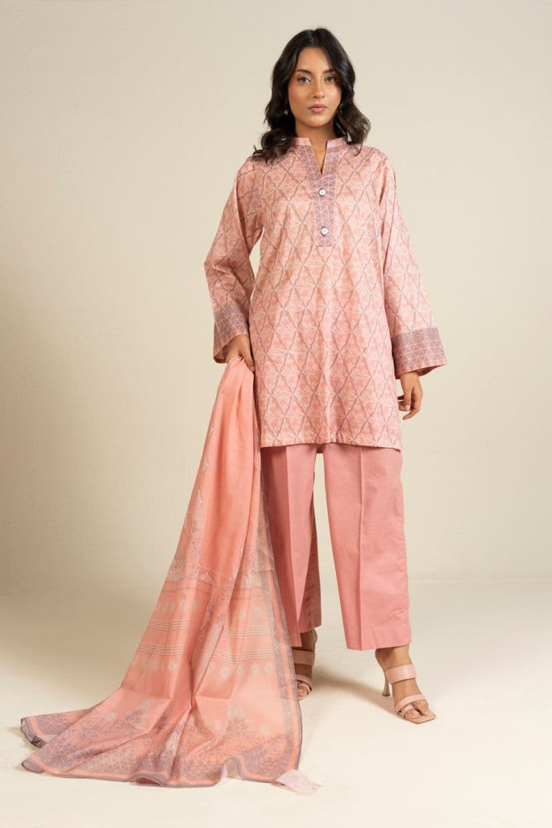 Light Opink Printed Lawn 3 Piece Unstitched Suit thumbnail