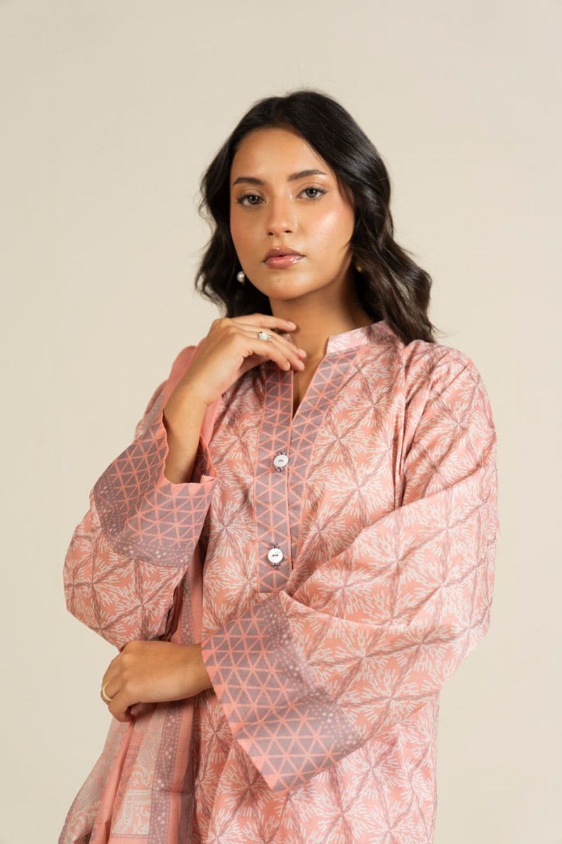 Light Opink Printed Lawn 3 Piece Unstitched Suit thumbnail
