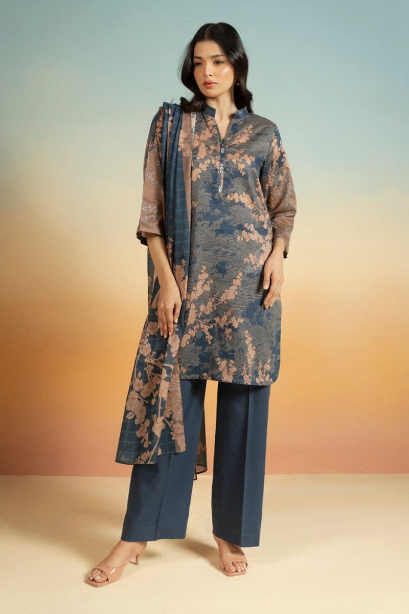 Dark Blue Printed Lawn 3 Piece Unstitched Suit thumbnail