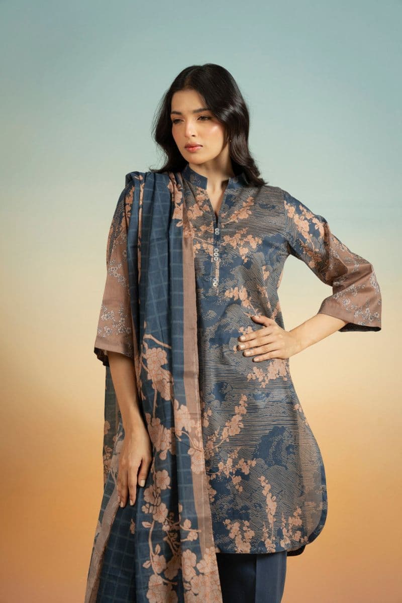 Dark Blue Printed Lawn 3 Piece Unstitched Suit thumbnail