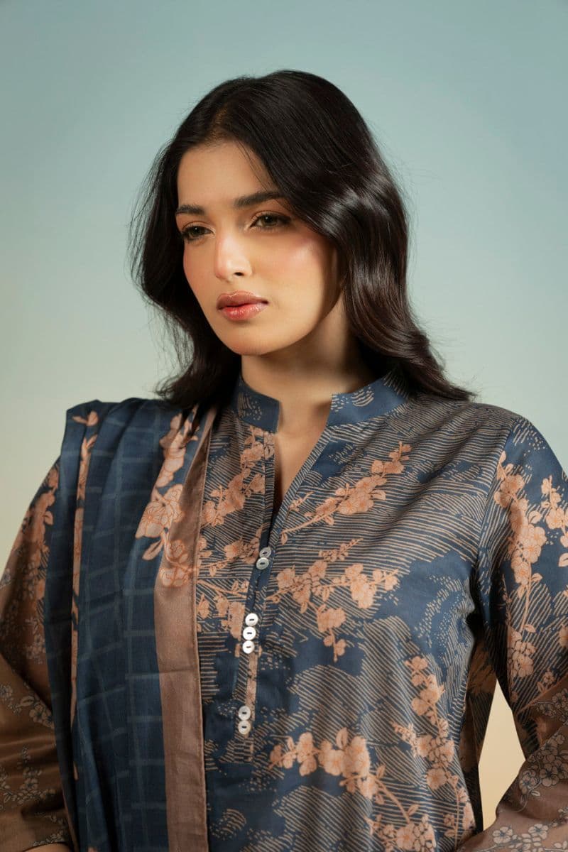 Dark Blue Printed Lawn 3 Piece Unstitched Suit thumbnail