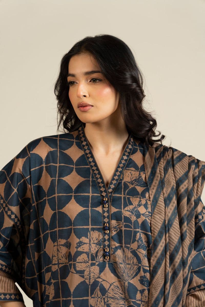 Brown Printed Lawn 3 Piece Unstitched Suit thumbnail