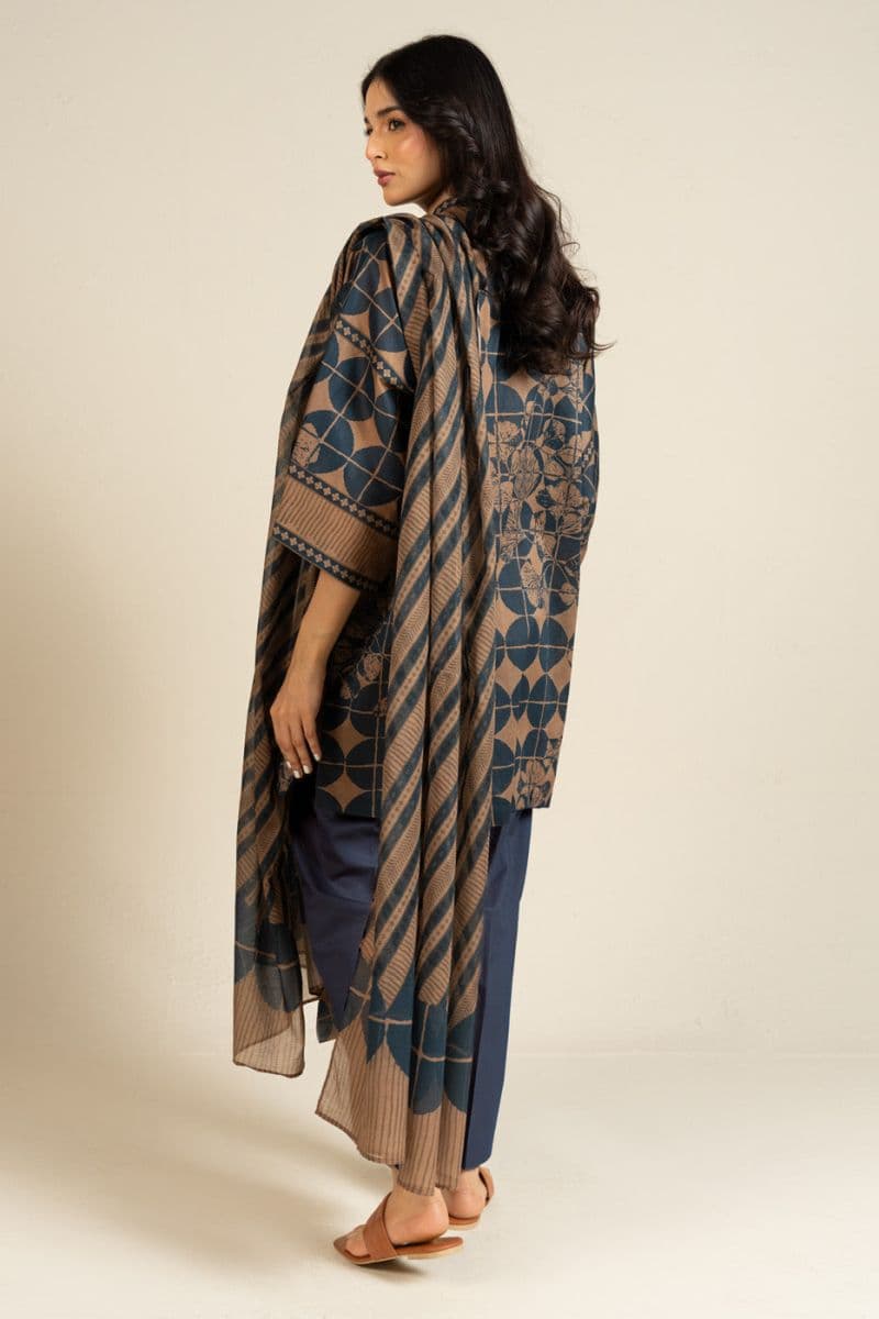 Brown Printed Lawn 3 Piece Unstitched Suit thumbnail