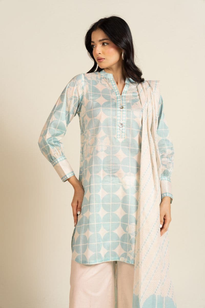 Sky Blue Printed Lawn 3 Piece Unstitched Suit thumbnail